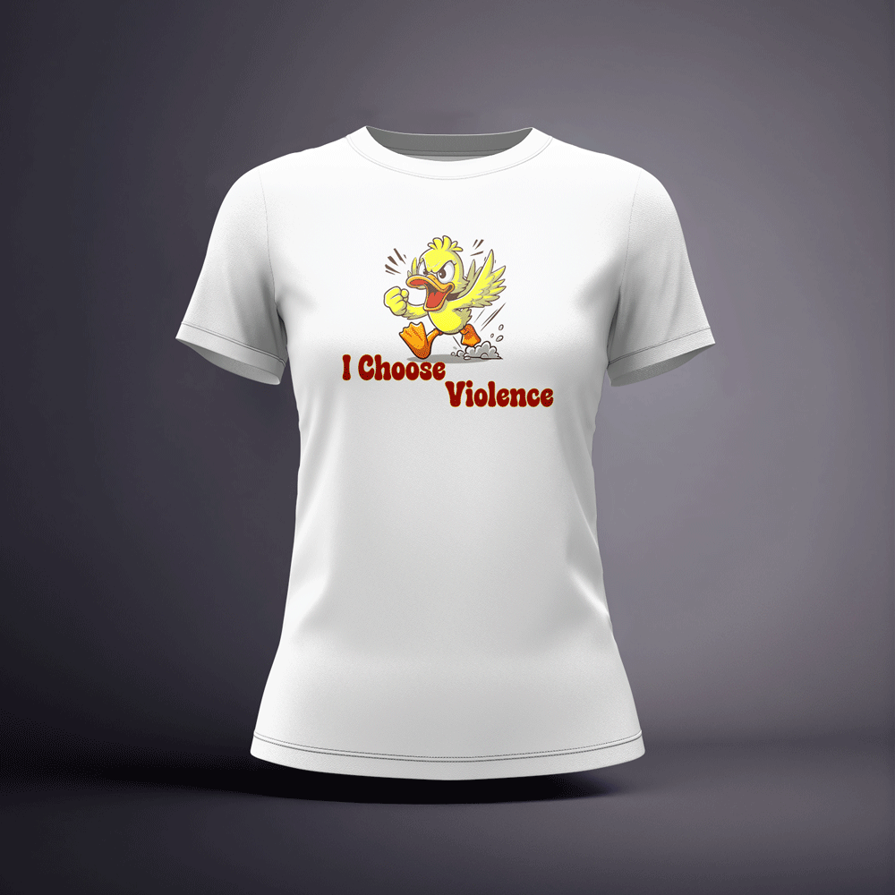 CraicTee-"I Choose Violence" Angry Duck T-Shirt Vibrant Direct-to-Film Print 100% Premium Cotton
