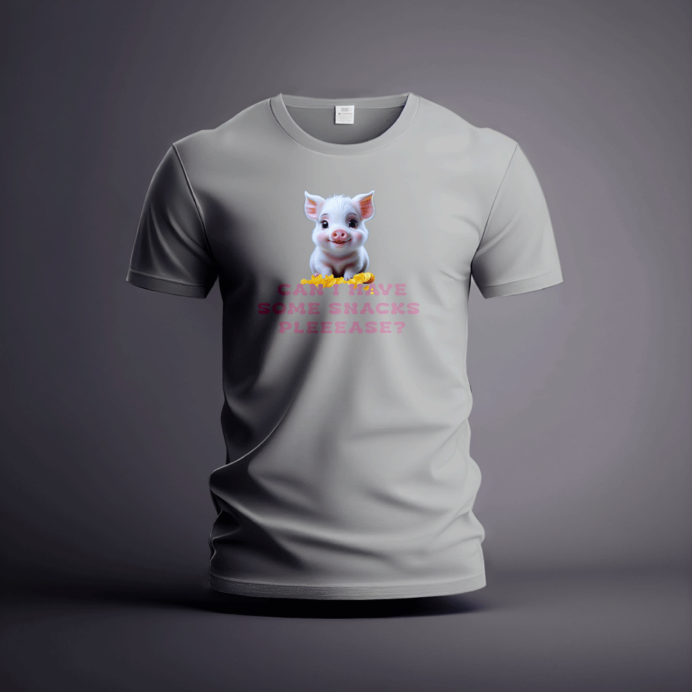 CraicTee-Cute Pink Piglet Snack Lover Graphic Tee 100% Premium Cotton - Image 2