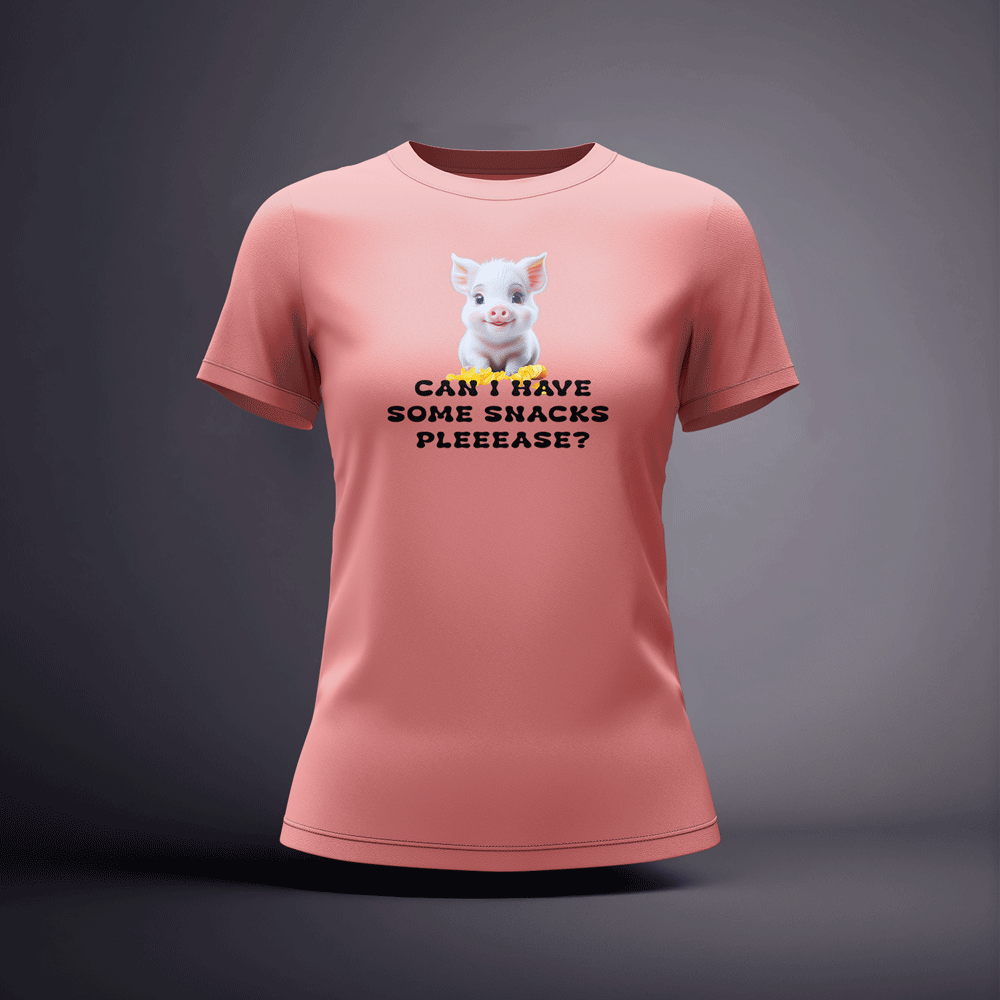 CraicTee-Cute Pink Piglet Snack Lover Graphic Tee 100% Premium Cotton - Image 3