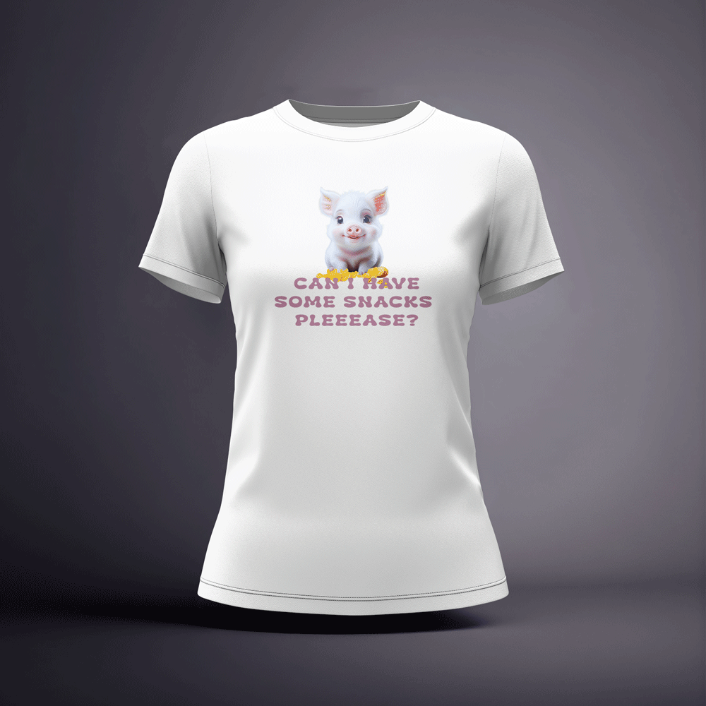 CraicTee-Cute Pink Piglet Snack Lover Graphic Tee 100% Premium Cotton
